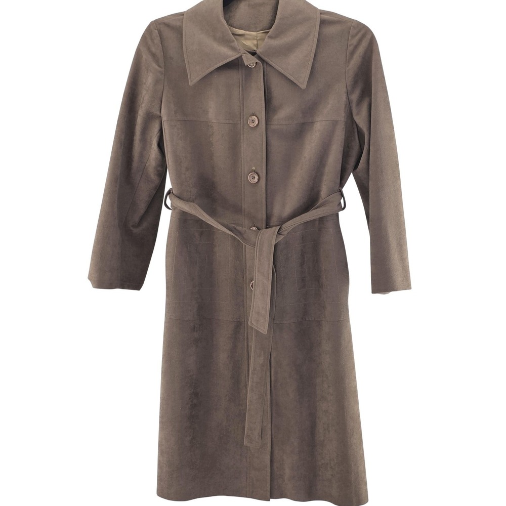 Unbranded Faux Suede Trench Coat Women Brown Belted Mid-Length Jacket Classic